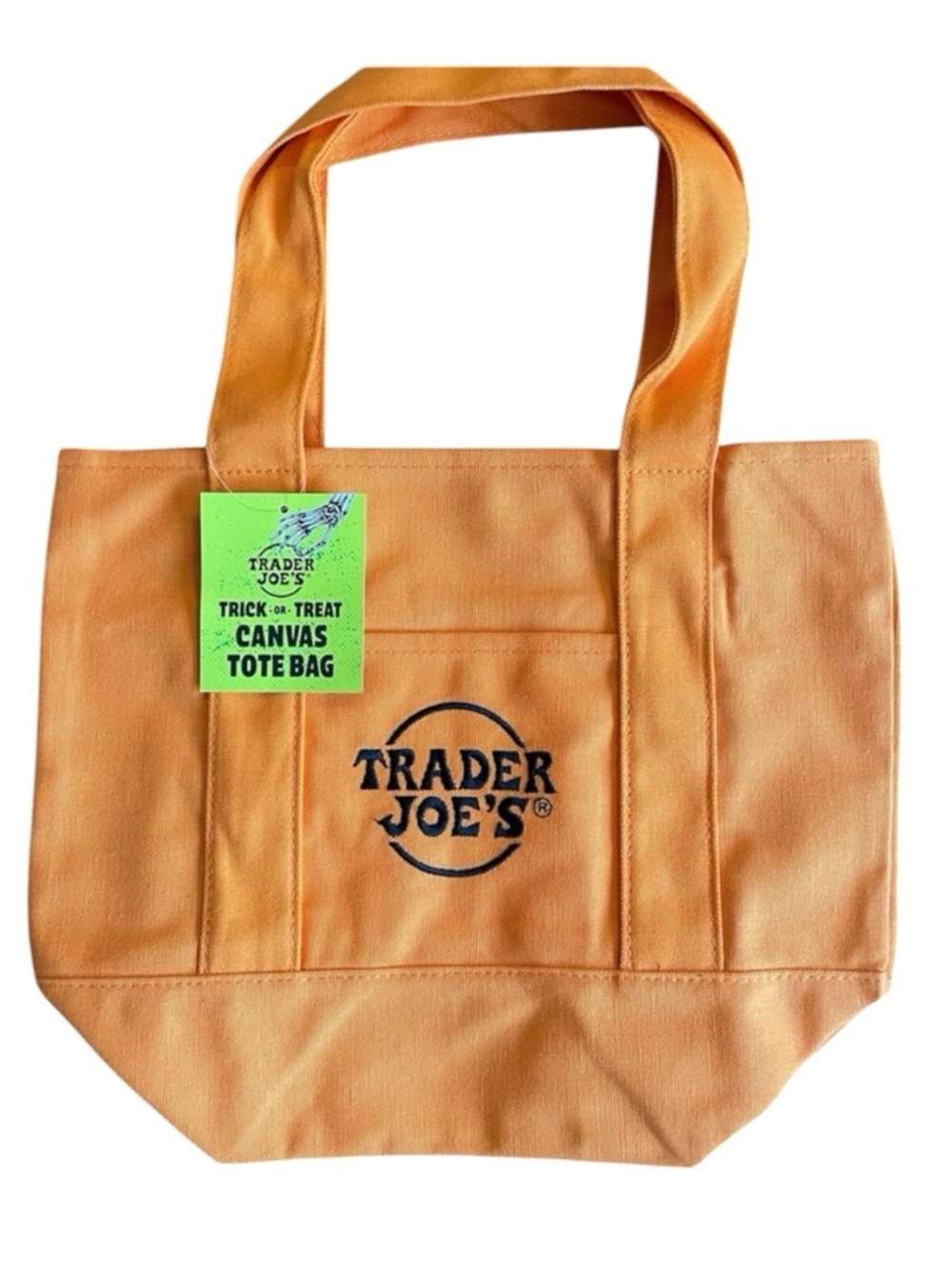 Trader Joe's Mini Canvas Tote Bag. Orange with logo in black. NWT.